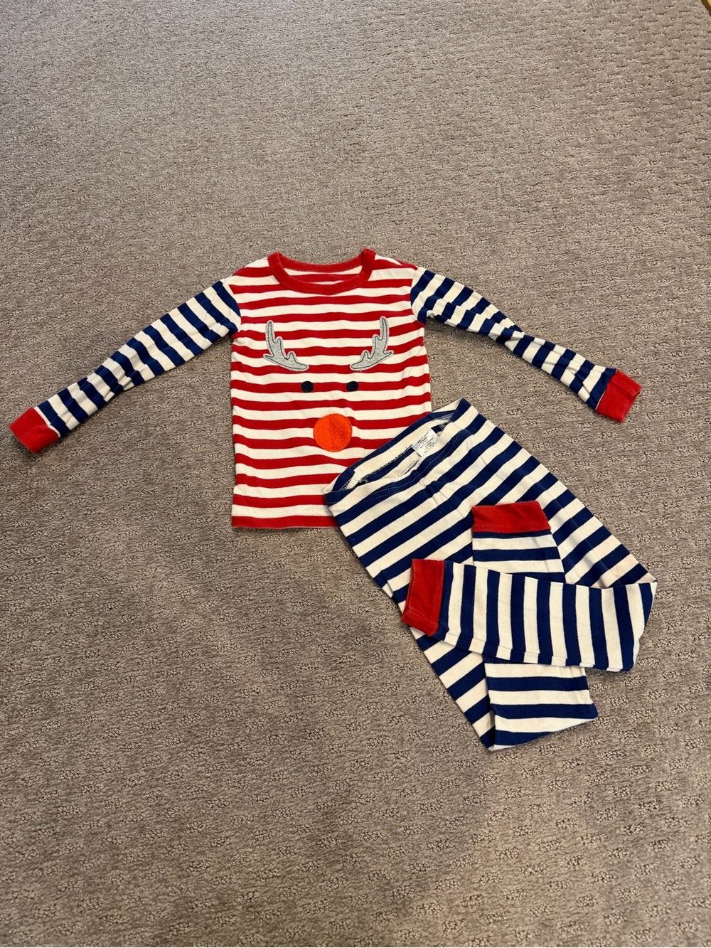 4T GAP Kids Red & Navy Striped Reindeer Pajama Set